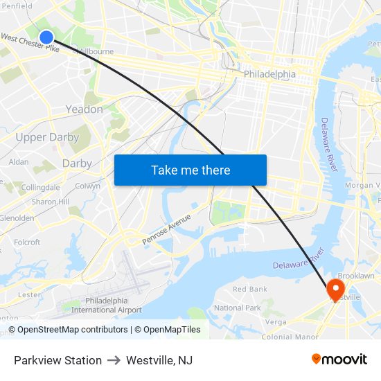 Parkview Station to Westville, NJ map