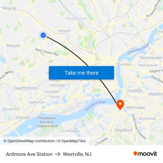 Ardmore Ave Station to Westville, NJ map