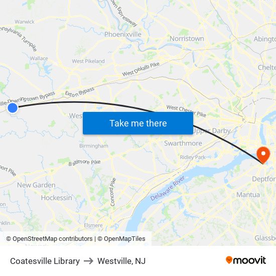 Coatesville Library to Westville, NJ map