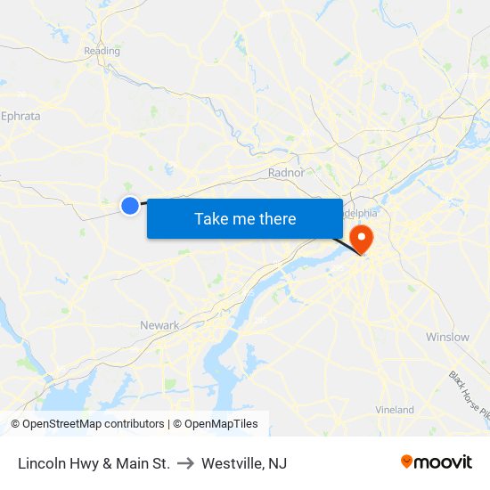 Lincoln Hwy & Main St. to Westville, NJ map