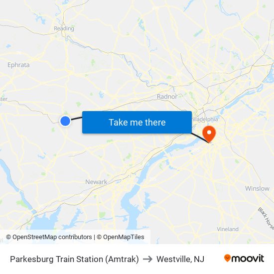 Parkesburg Train Station (Amtrak) to Westville, NJ map