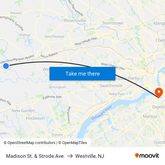Madison St. & Strode Ave. to Westville, NJ map