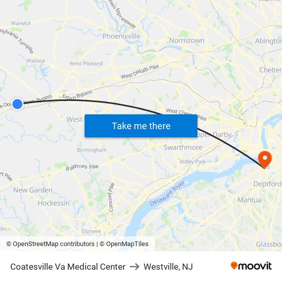 Coatesville Va Medical Center to Westville, NJ map