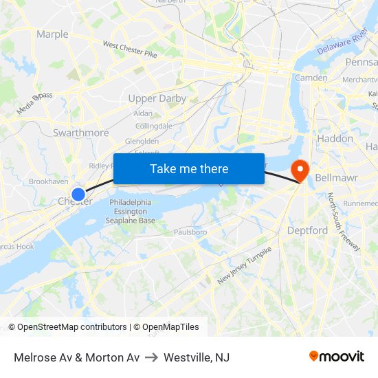 Melrose Av & Morton Av to Westville, NJ map