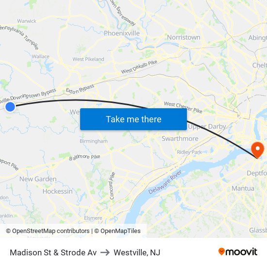 Madison St & Strode Av to Westville, NJ map