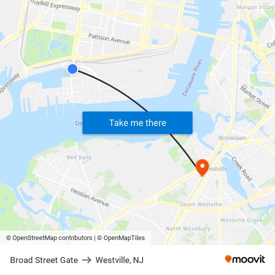 Broad Street Gate to Westville, NJ map