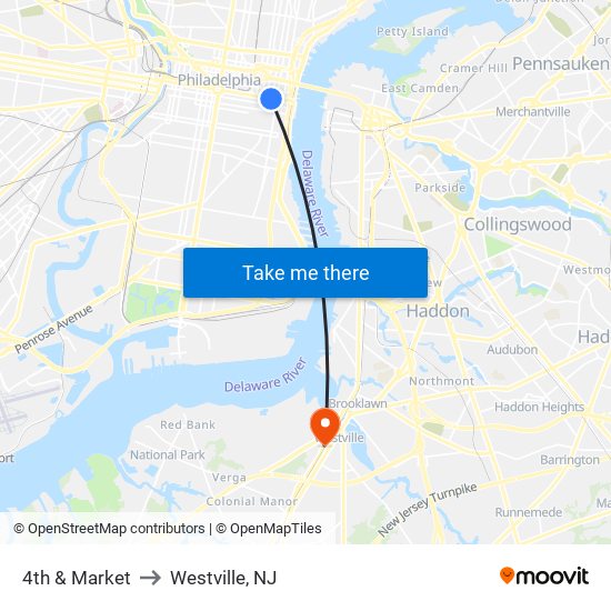 4th & Market to Westville, NJ map