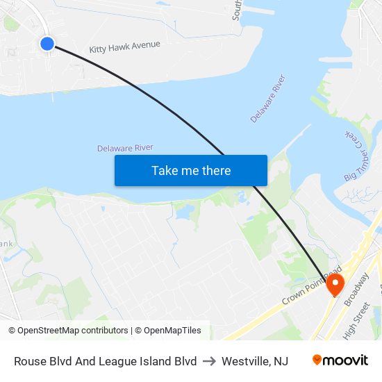 Rouse Blvd And League Island Blvd to Westville, NJ map