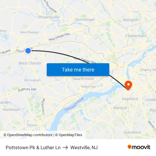 Pottstown Pk & Luther Ln to Westville, NJ map