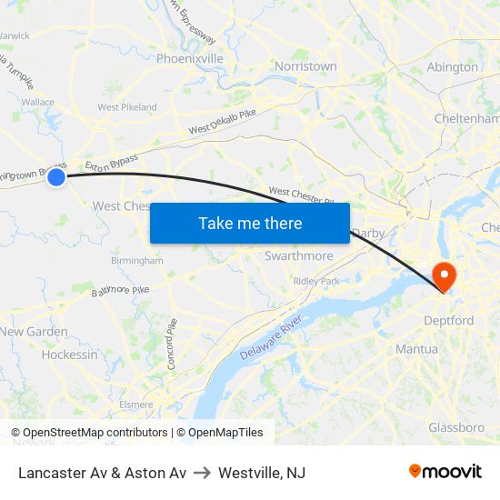 Lancaster Av & Aston Av to Westville, NJ map