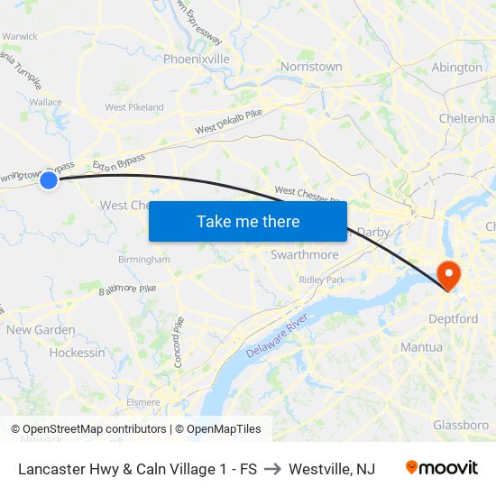 Lancaster Hwy & Caln Village 1 - FS to Westville, NJ map