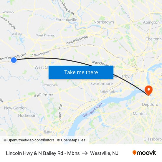 Lincoln Hwy & N Bailey Rd - Mbns to Westville, NJ map