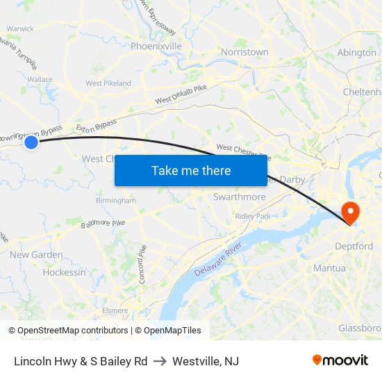Lincoln Hwy & S Bailey Rd to Westville, NJ map