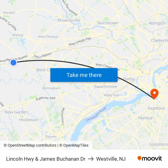 Lincoln Hwy & James Buchanan Dr to Westville, NJ map