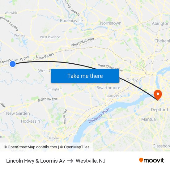 Lincoln Hwy & Loomis Av to Westville, NJ map
