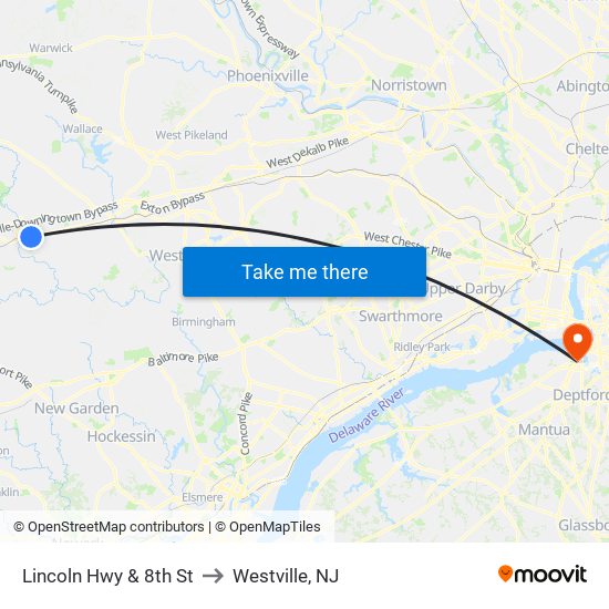 Lincoln Hwy & 8th St to Westville, NJ map