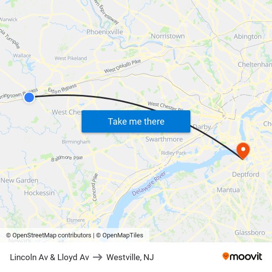 Lincoln Av & Lloyd Av to Westville, NJ map