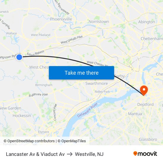 Lancaster Av & Viaduct Av to Westville, NJ map