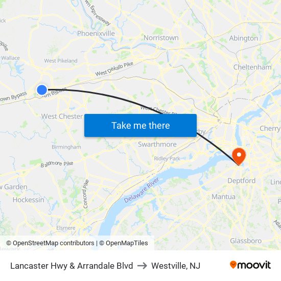 Lancaster Hwy & Arrandale Blvd to Westville, NJ map