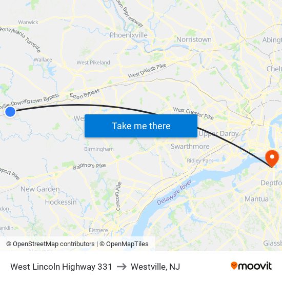 West Lincoln Highway 331 to Westville, NJ map