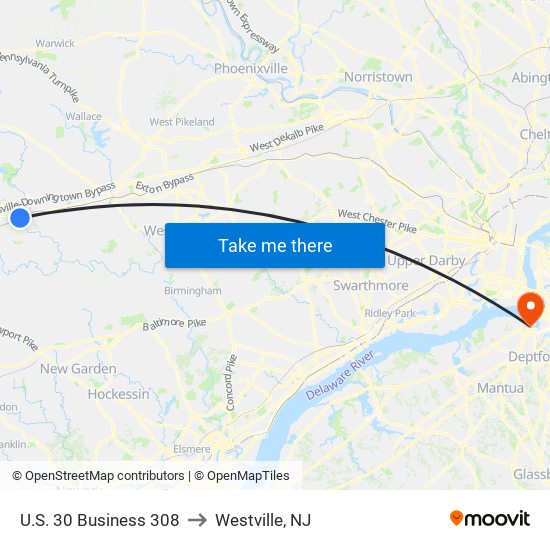 U.S. 30 Business 308 to Westville, NJ map