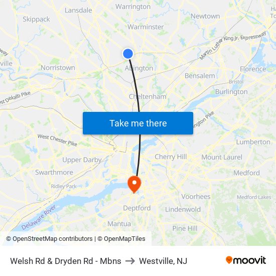 Welsh Rd & Dryden Rd - Mbns to Westville, NJ map