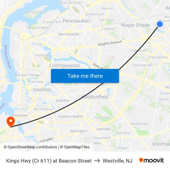 Kings Hwy (Cr 611) at Beacon Street to Westville, NJ map