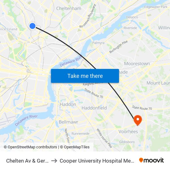 Chelten Av & Germantown Av to Cooper University Hospital Medical Center Voorhees map