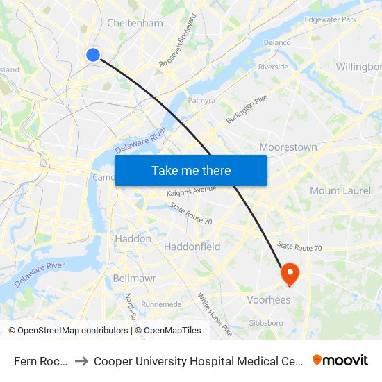 Fern Rock T C to Cooper University Hospital Medical Center Voorhees map