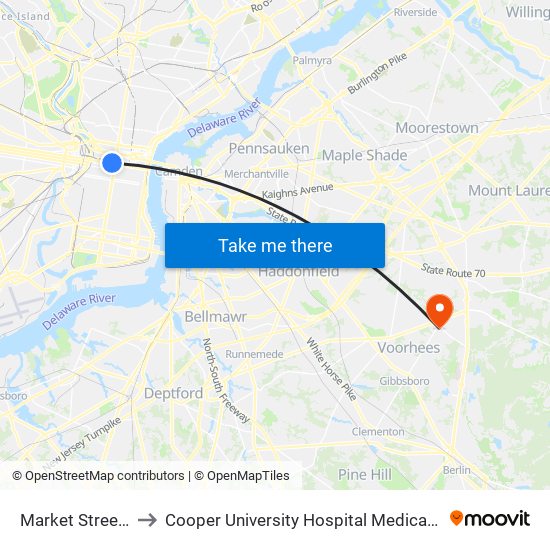 Market Street Trolley to Cooper University Hospital Medical Center Voorhees map