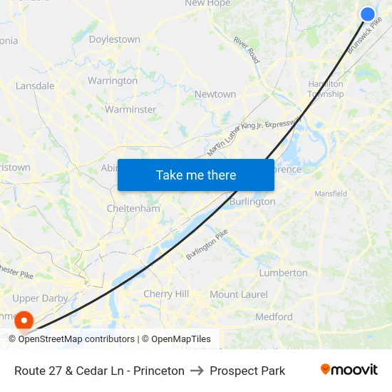 Route 27 & Cedar Ln - Princeton to Prospect Park map