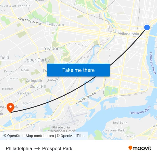 Philadelphia to Prospect Park map