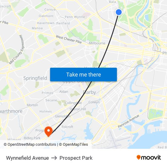 Wynnefield Avenue to Prospect Park map