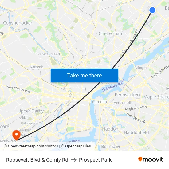 Roosevelt Blvd & Comly Rd to Prospect Park map