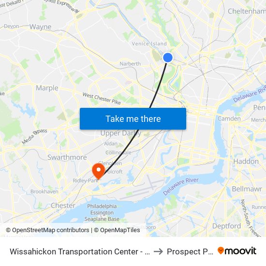 Wissahickon Transportation Center - Onsite to Prospect Park map