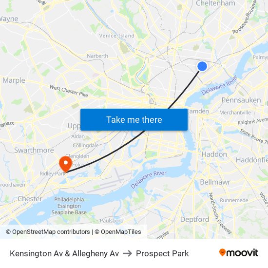 Kensington Av & Allegheny Av to Prospect Park map