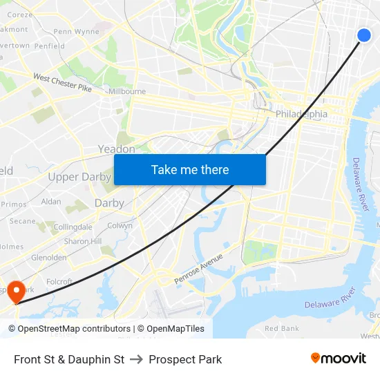 Front St & Dauphin St to Prospect Park map