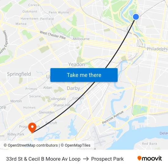 33rd St & Cecil B Moore Av Loop to Prospect Park map