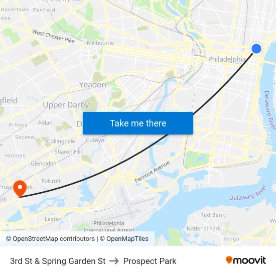 3rd St & Spring Garden St to Prospect Park map