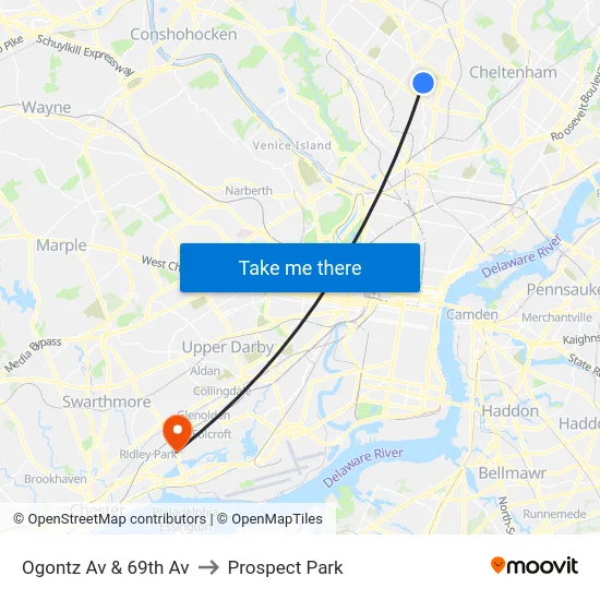 Ogontz Av & 69th Av to Prospect Park map