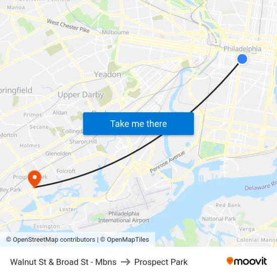 Walnut St & Broad St - Mbns to Prospect Park map