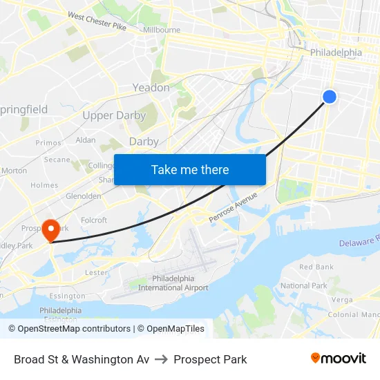 Broad St & Washington Av to Prospect Park map
