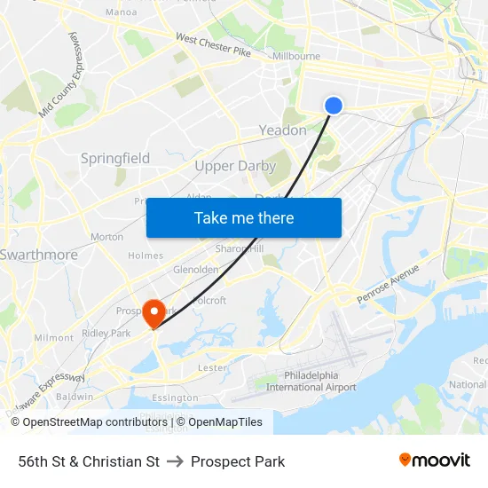 56th St & Christian St to Prospect Park map