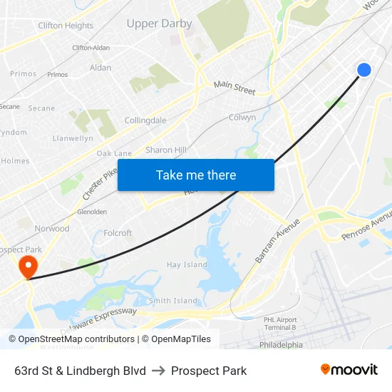 63rd St & Lindbergh Blvd to Prospect Park map