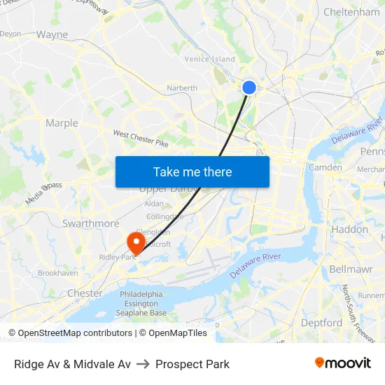 Ridge Av & Midvale Av to Prospect Park map