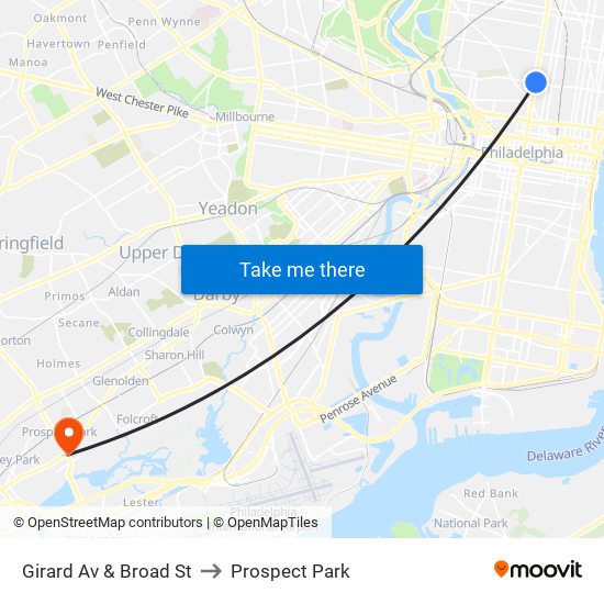 Girard Av & Broad St to Prospect Park map