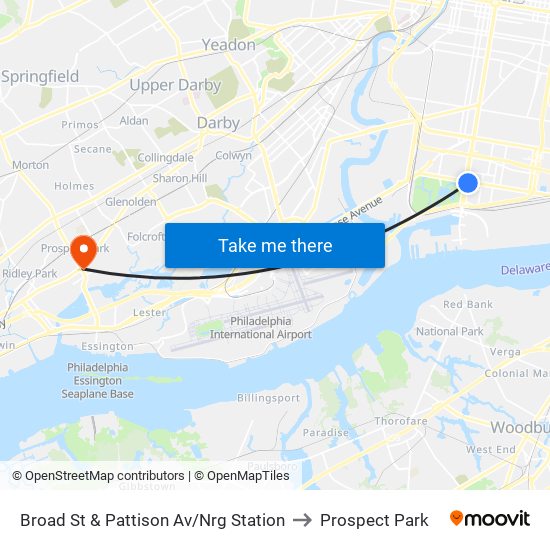 Broad St & Pattison Av/Nrg Station to Prospect Park map