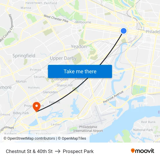 Chestnut St & 40th St to Prospect Park map
