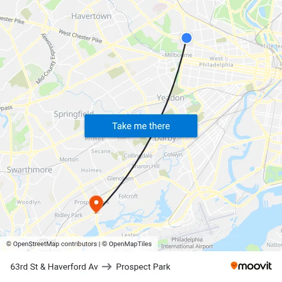 63rd St & Haverford Av to Prospect Park map