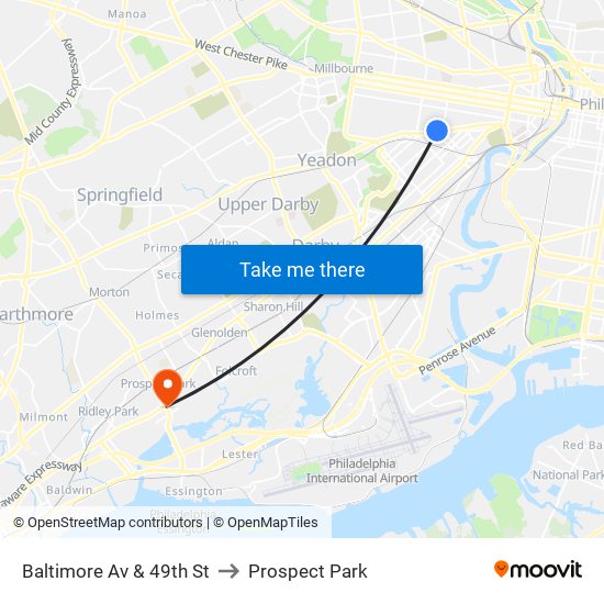 Baltimore Av & 49th St to Prospect Park map